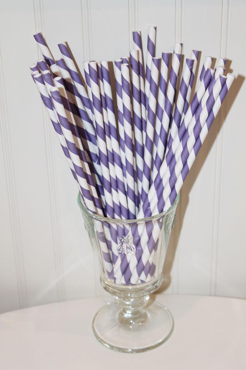 75 Purple Striped Paper Straws