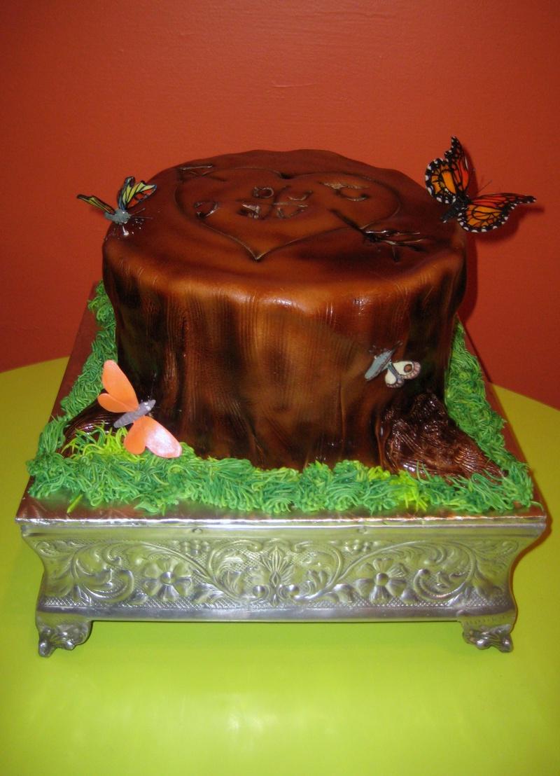 Tree Stump & Butterflies Wedding Cake