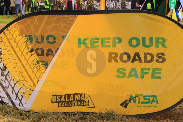 National Transport and Safety Authority banners during the World Day of Remembrance for road crash victims on November 19, 2023