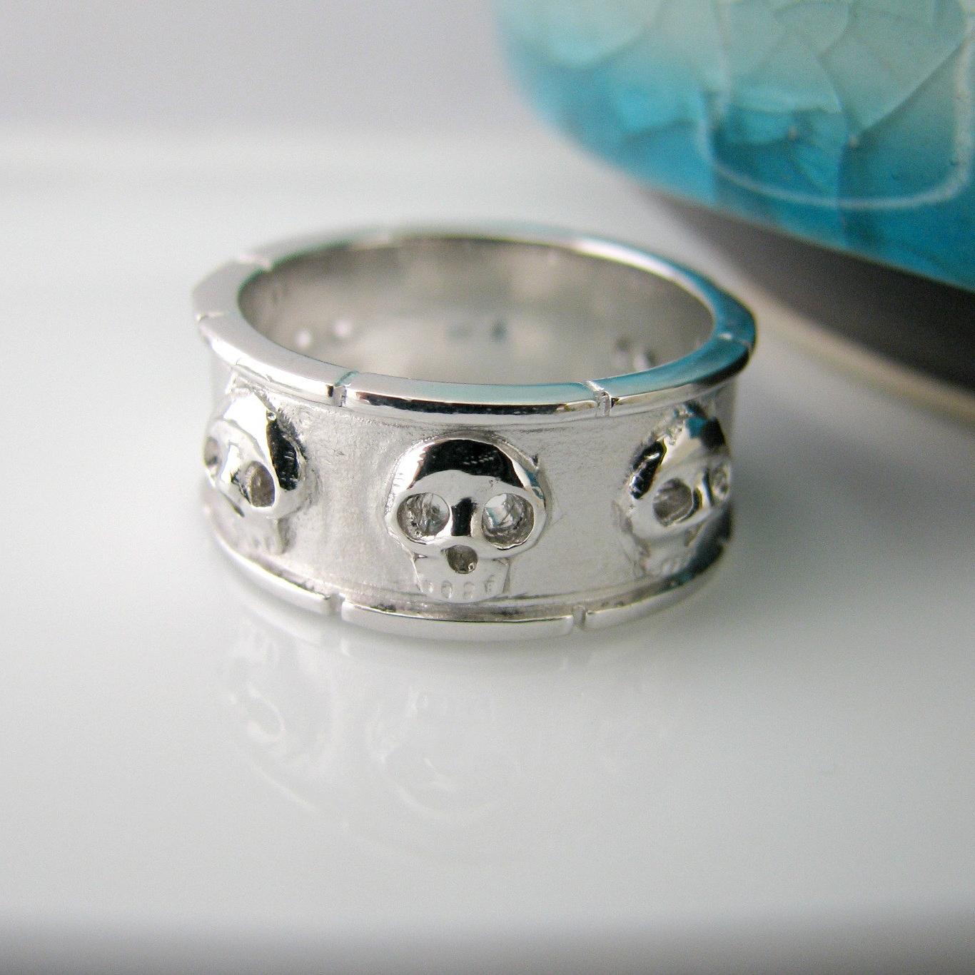 Skull Ring - Rustic White Gold Rhodium Plated - Over 925 Sterling Silver