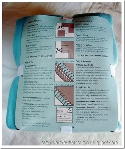 Instructions on Package of Fleece Blanket Kit