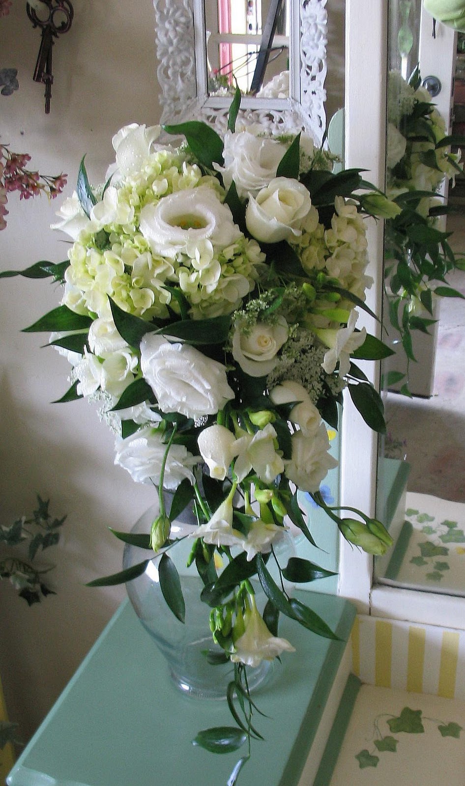 A combination of white roses,
