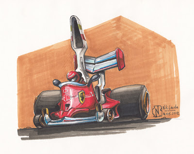 Ники Лауда Ferrari 70-х - карикатура Nitrouzzz