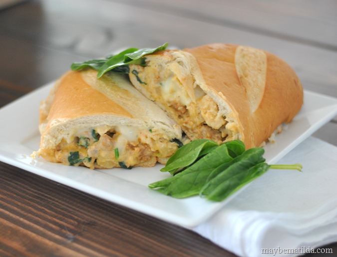 Sausage Alfredo Stuffed French Bread