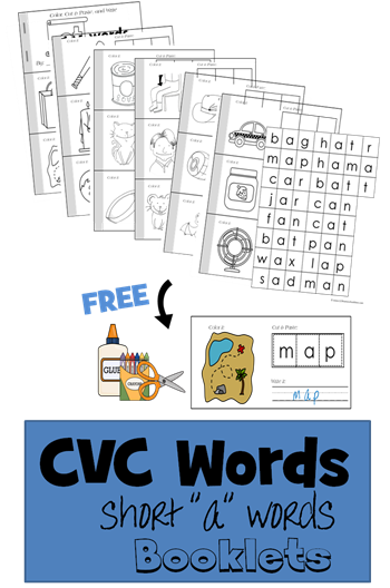 CVC Words Short A vowel word bookelets perfect for preschool, kindergarten, and 1st grade to color, cut and paste, and write words