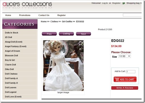 edg022 Dress in White for BJD from Alice's Collections