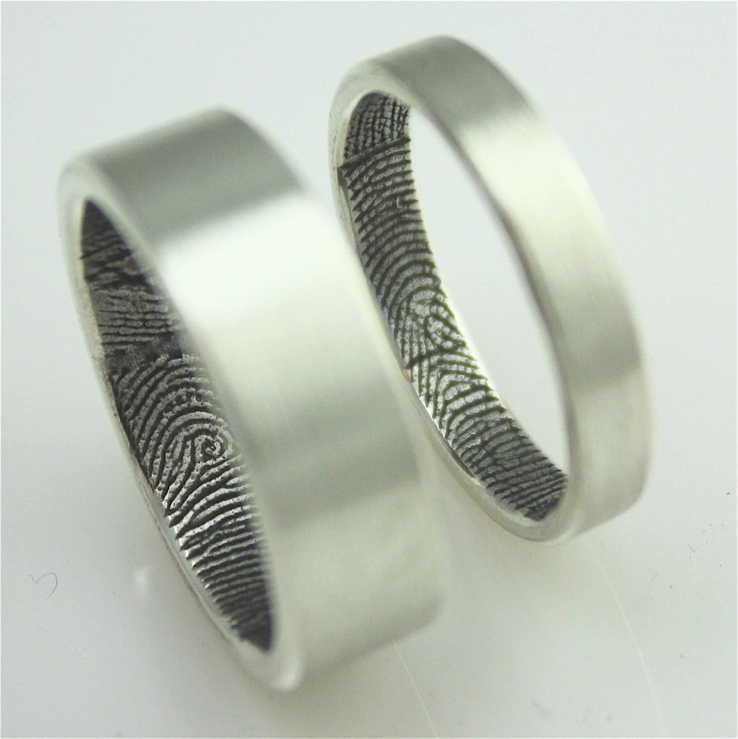 Custom fingerprint wedding bands in sterling silver  set of two 