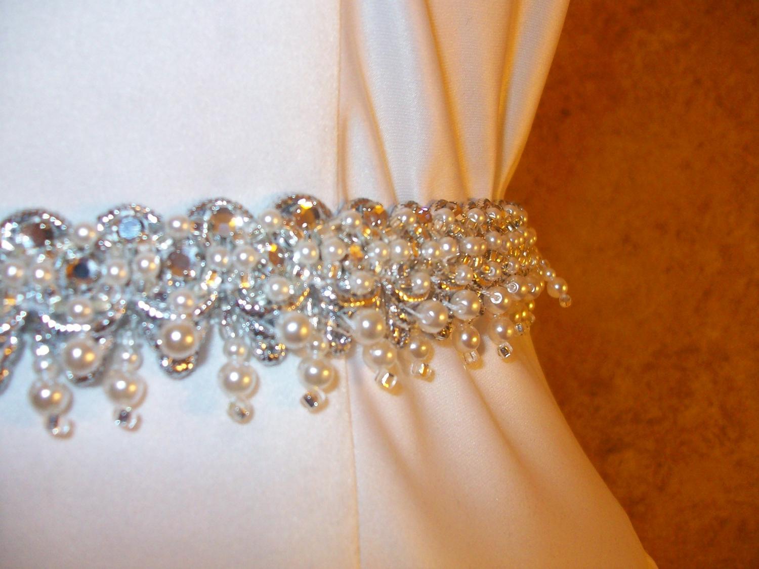 Bridal Sash, Crystal Beaded Sash Belt- Emily a Couture Wedding Gown