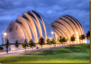 View of the north side of the Kauffman Center for the Performing Arts, Kansas City, Missouri.