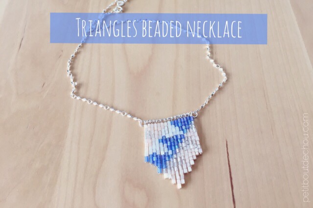 Triangles pattern beaded necklace with sterling silver chain