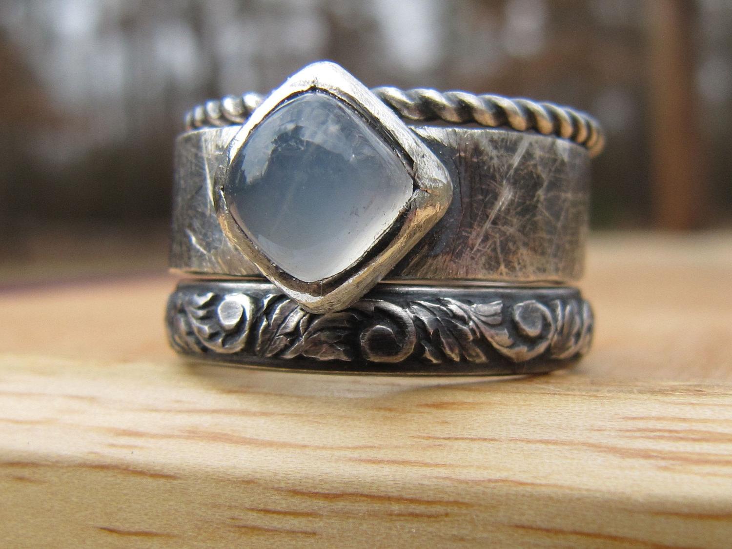Dark Silver Moonstone Ring