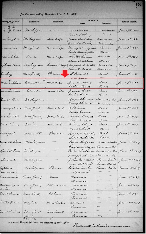 SUMNER_Mary nee PRATT_death record_21 Apr 1888_ArmadaMacombMichigan_pg 2