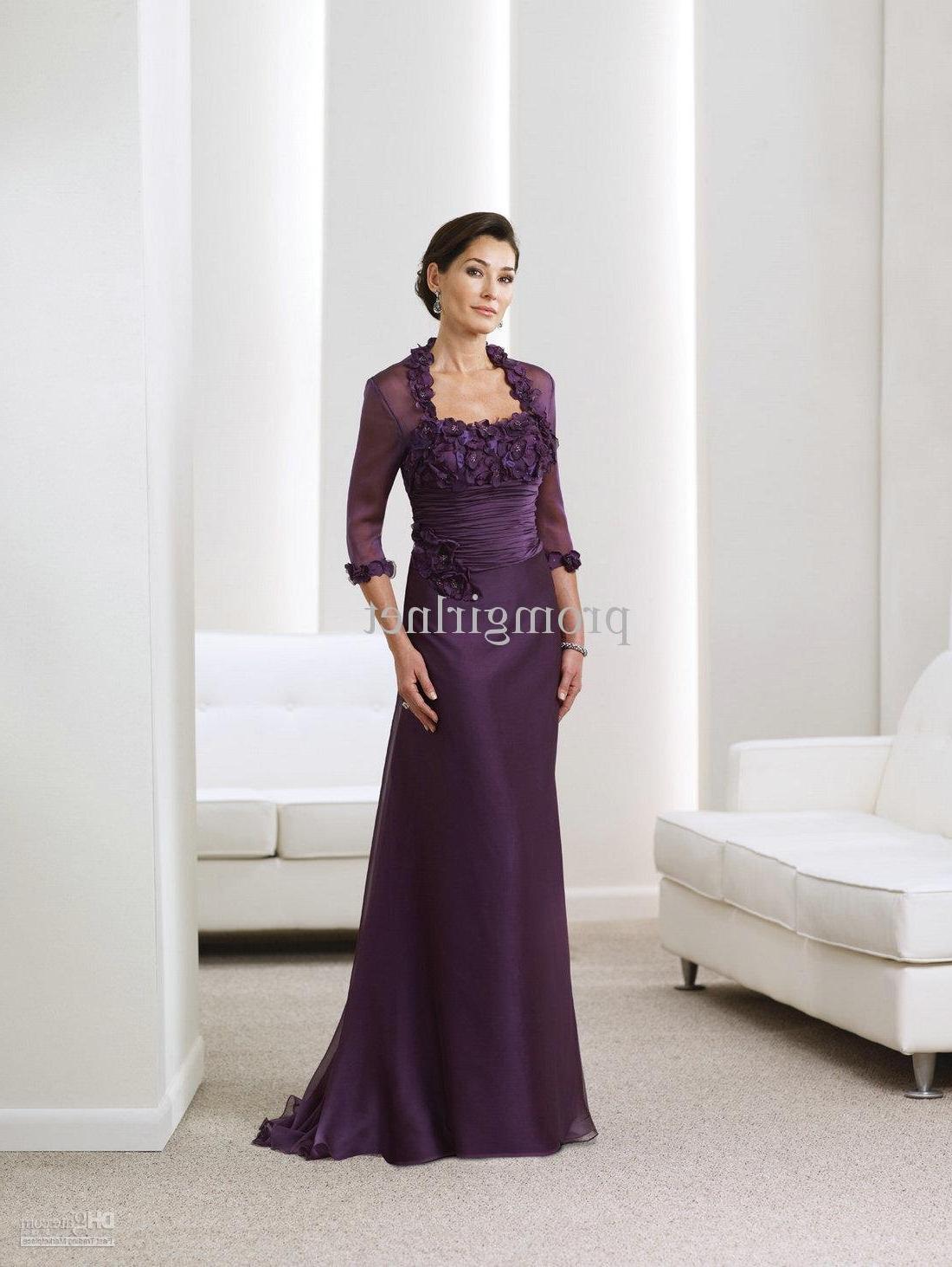 Wholesale Handmade flower purple mother long dresses wedding guest gowns