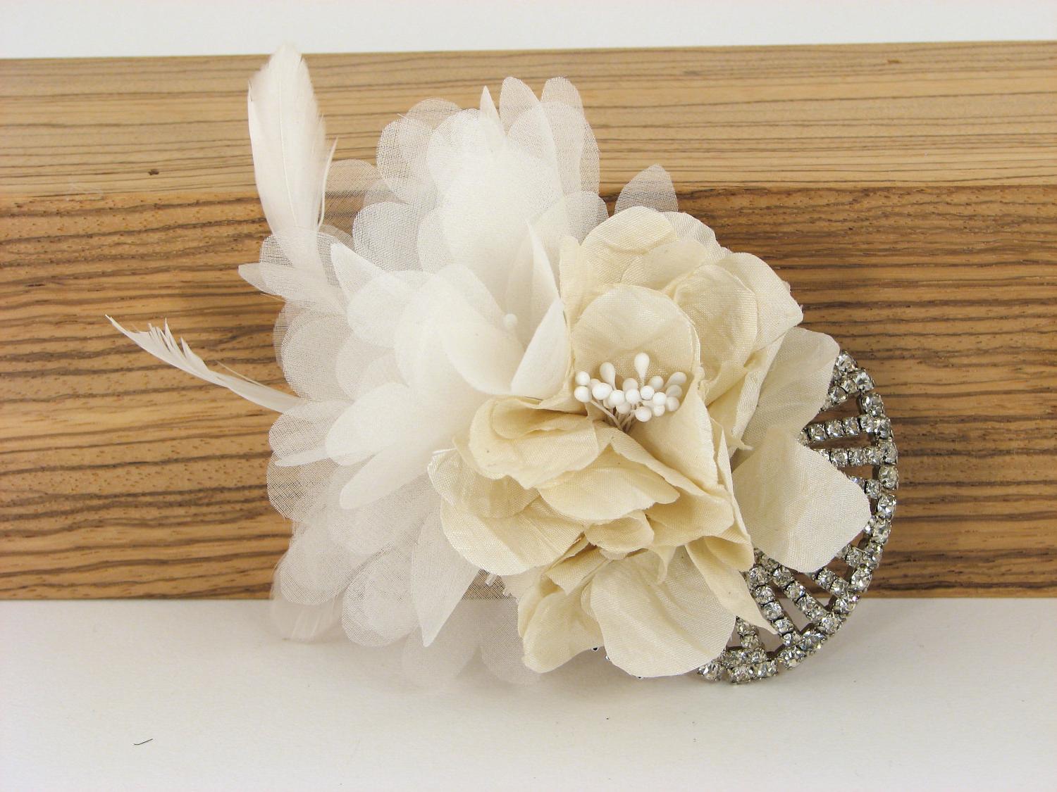 Ivory Rhinestone Bridal Hair Flower Piece - No.18