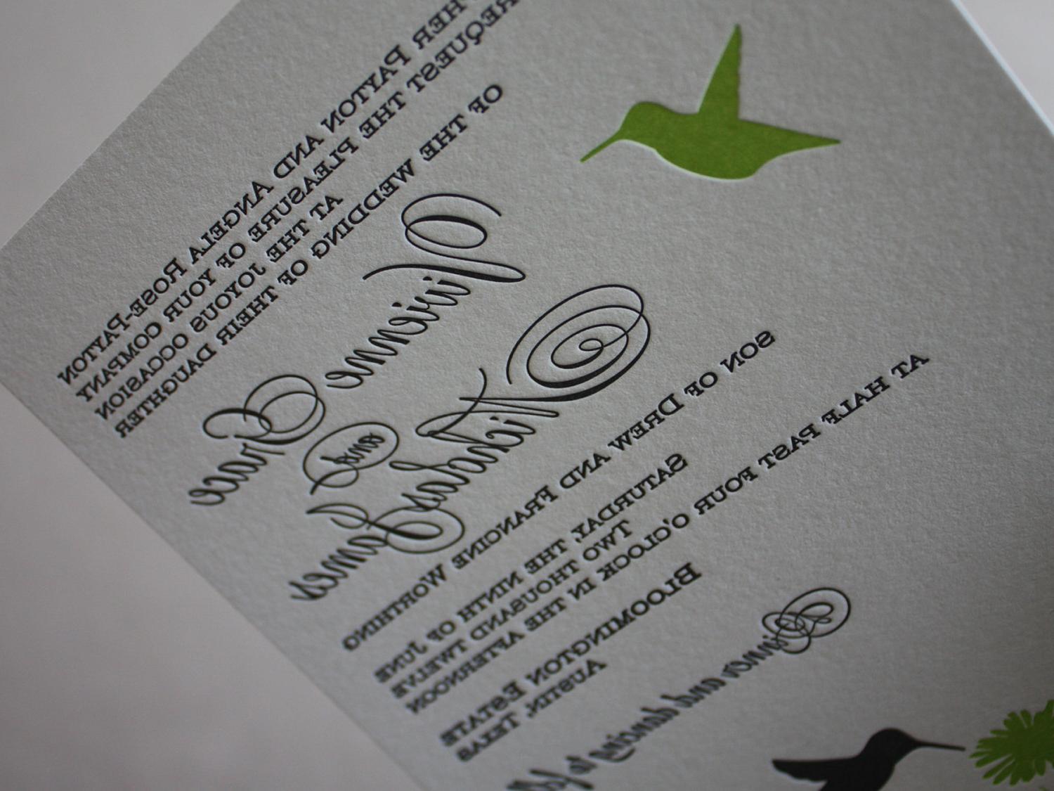 Letterpress Wedding Invitations, 50 Sets on Premium Cotton Cardstock   The
