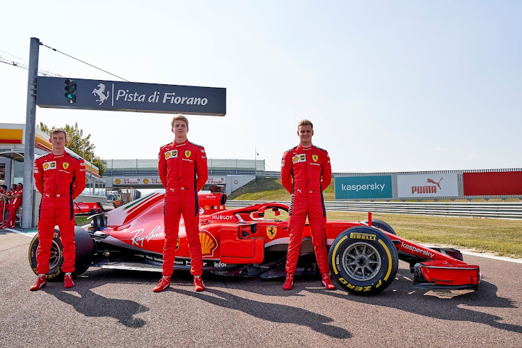 Callum Ilott, Robert Shwartzman and Mick Schumacher testing a 2018 Ferrari SF71H at the Fiorano track.