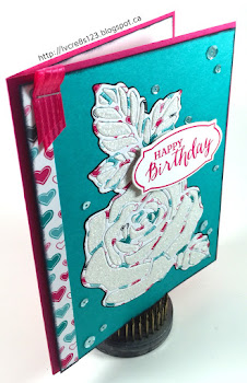 Linda Vich Creates: I Never Promised You A Rose Garden, Or Did I? Patterned paper Rose Garden die cut filled with Dazzling Diamonds adds glitz to a Bermuda Bay and Melon Mambo birthday card.