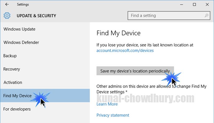 Windows 10 - Settings - Update and Security (www.kunal-chowdhury.com)