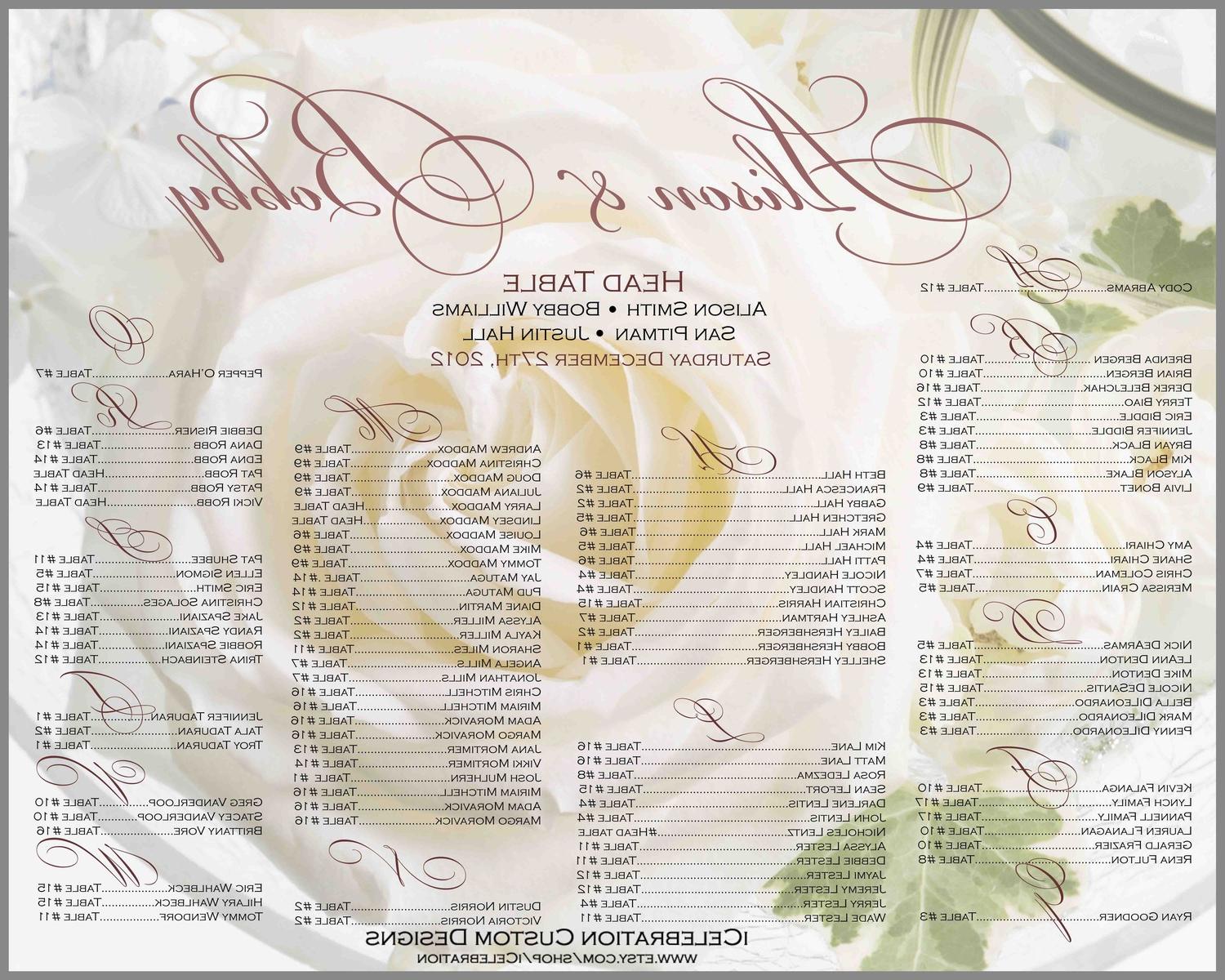 Elegant White Roses Wedding Reception Seating Chart - FREE RUSH SERVICE