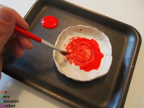 Stamped Air Dry Clay Dishes would make great kids crafts! via @mvemother