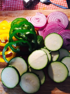 Courgette, onion and pepper slices for pizza
