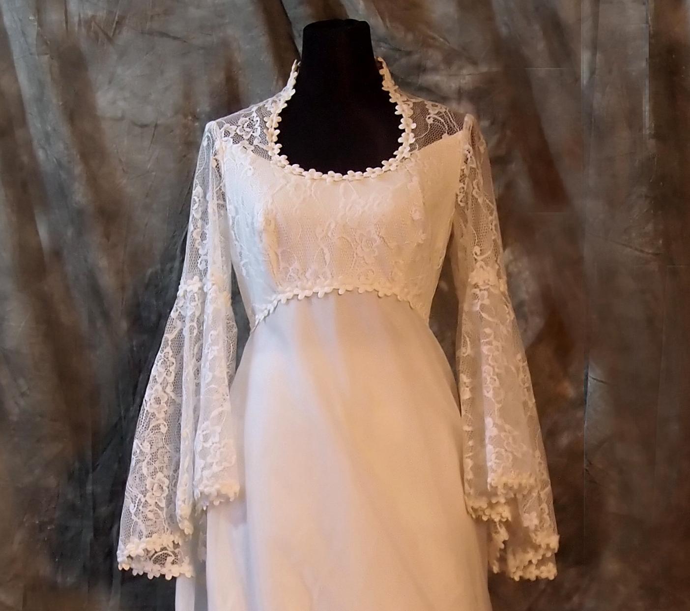 White Vintage Wedding Gown, Juliette Sleeves, M, 70s. From TheTrousseau