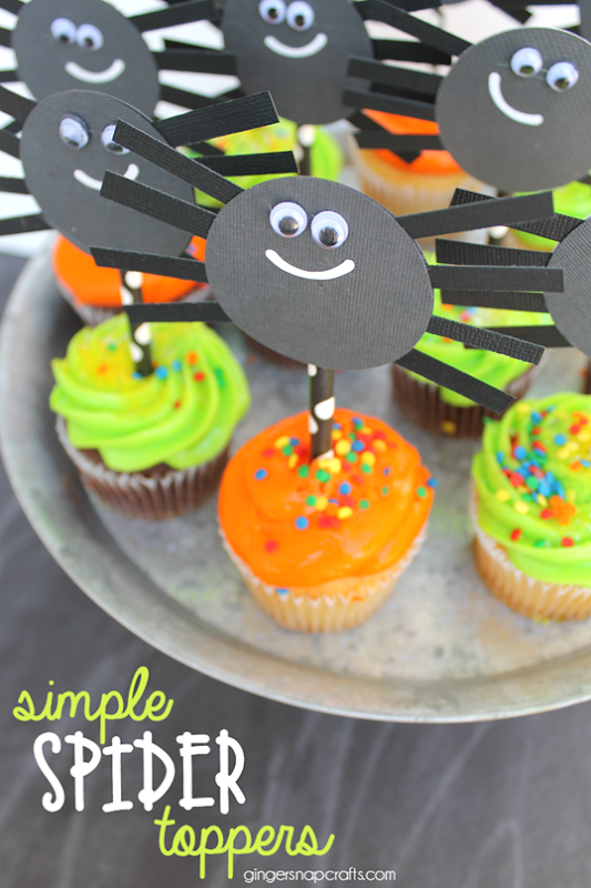 Simple Spider Toppers at GingerSnapCrafts.com #spiders #Halloween