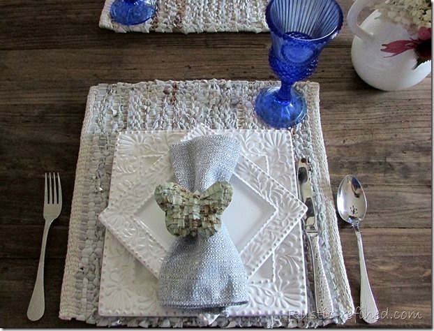 Blue leather placemats for a beach inspired table setting