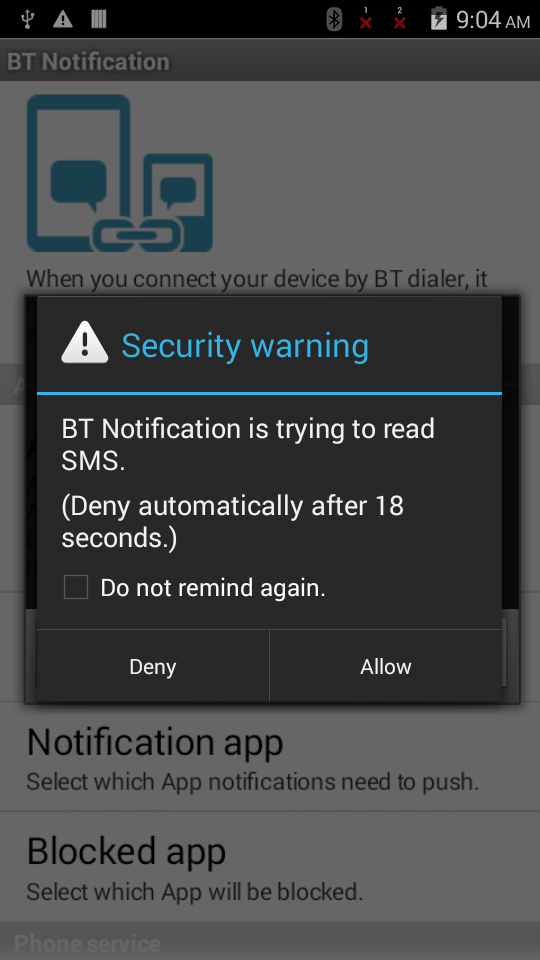 Android application BT Notification screenshort