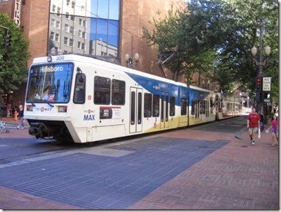 IMG_3529 TriMet MAX Type 3 Siemens SD660 LRV #308 at Pioneer Courthouse Square in Portland, Oregon on September 7, 2008