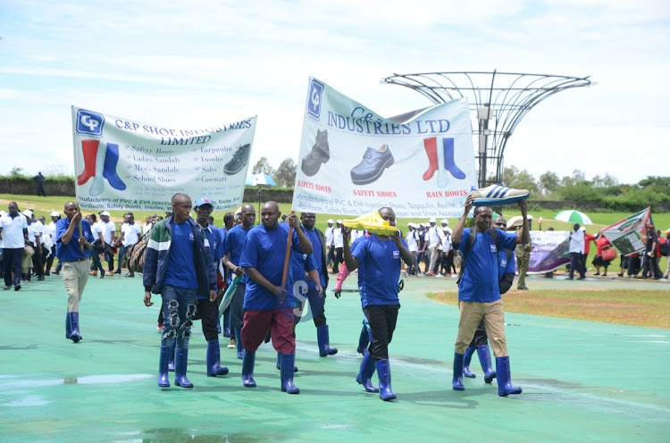 Shoe makers marching during labor day celebration at Uhuru Gardens on May 1, 2024.