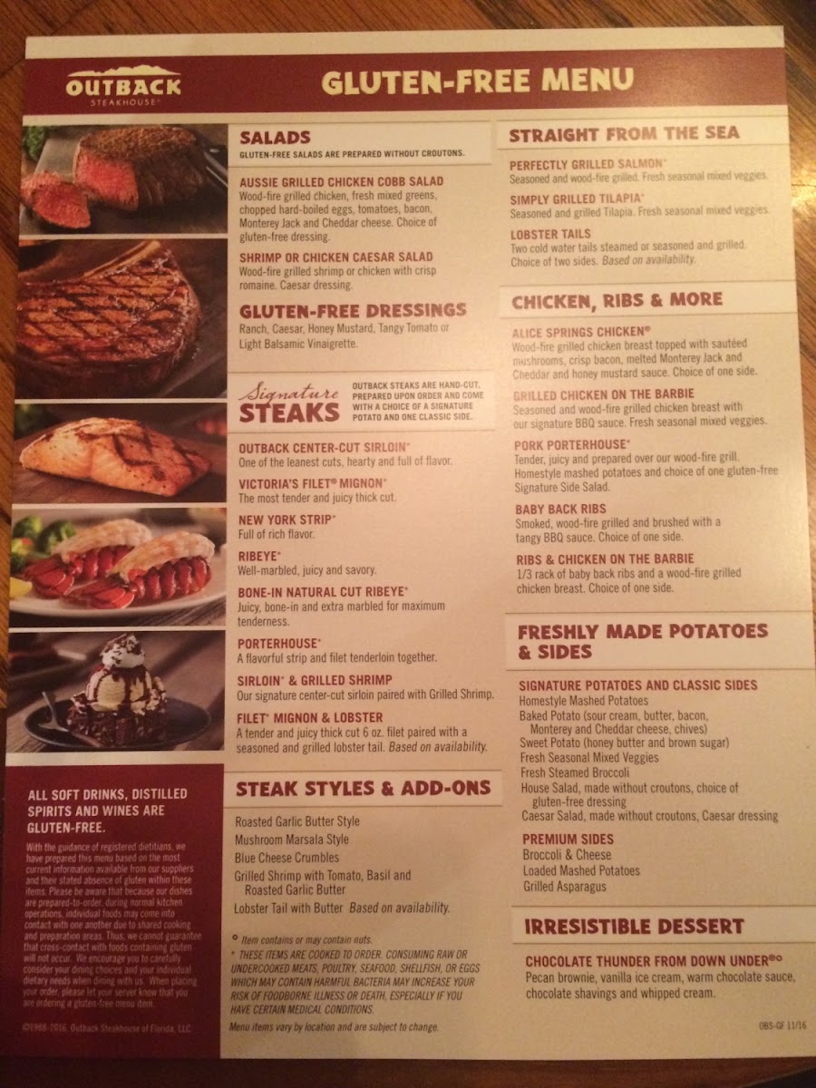 Outback Steakhouse gluten-free menu