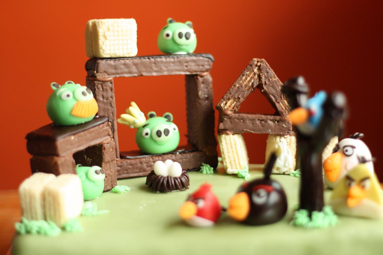 Angry Birds cake with wafers