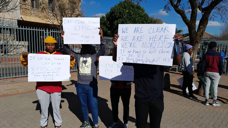 Students participating in 'unauthorised protest' over NSFAS funding.