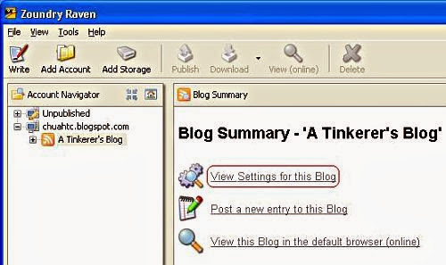 Click On "View Settings for this Blog" To Open The "Account Manager" Dialog Box