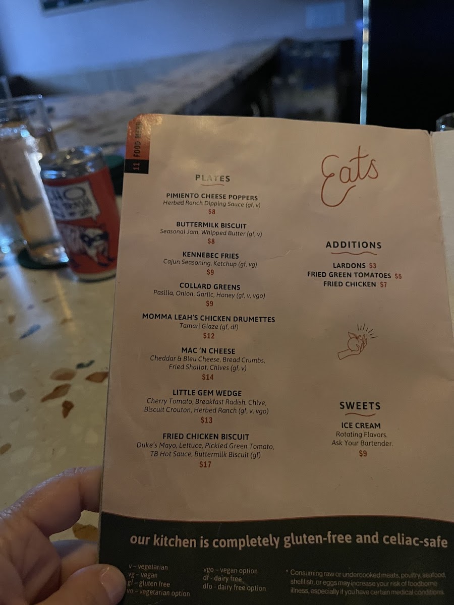 Thunderbolt gluten-free menu