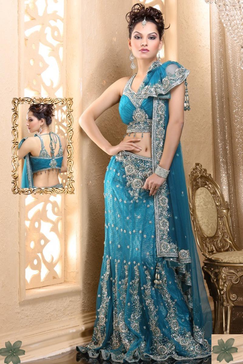 Bondi Blue Net Wedding and Festival Embroidered Lehenga Style Saree   569.00