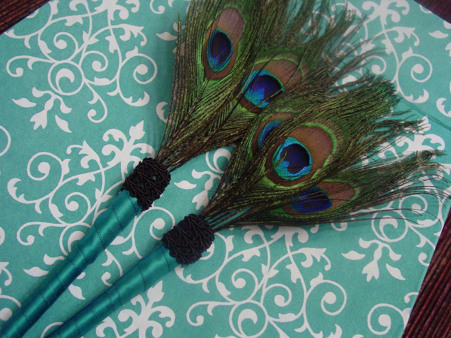 2 PEACOCK Feather Pens,