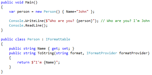 Interpolated strings with IFormattable parameters