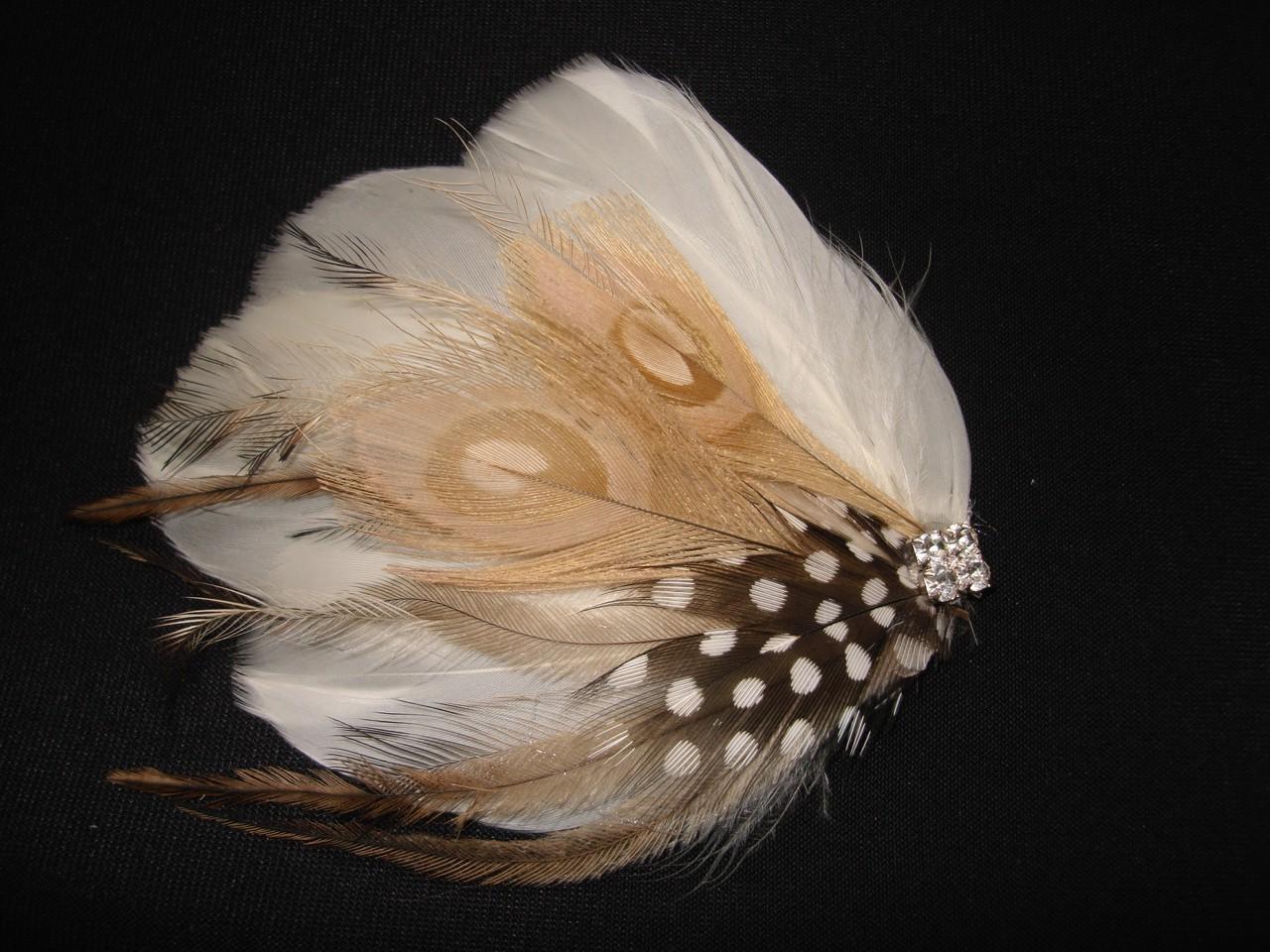 Feather fascinator Ivory peacock and Australian emu feathers finished off