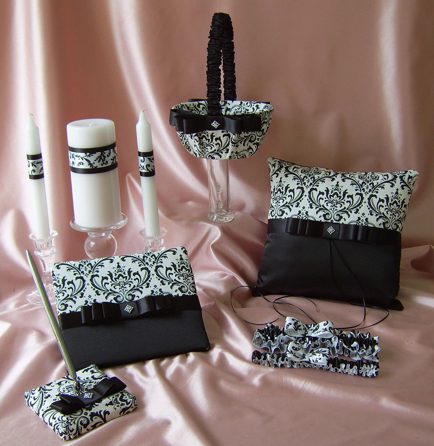 Black and White Madison Damask Wedding Accessories : Ring Pillow,