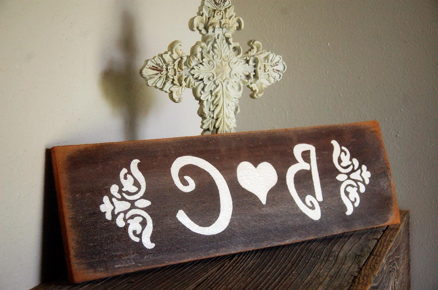 Hand Painted Wedding Signs. Initials Sign. Shabby French Country Wooden