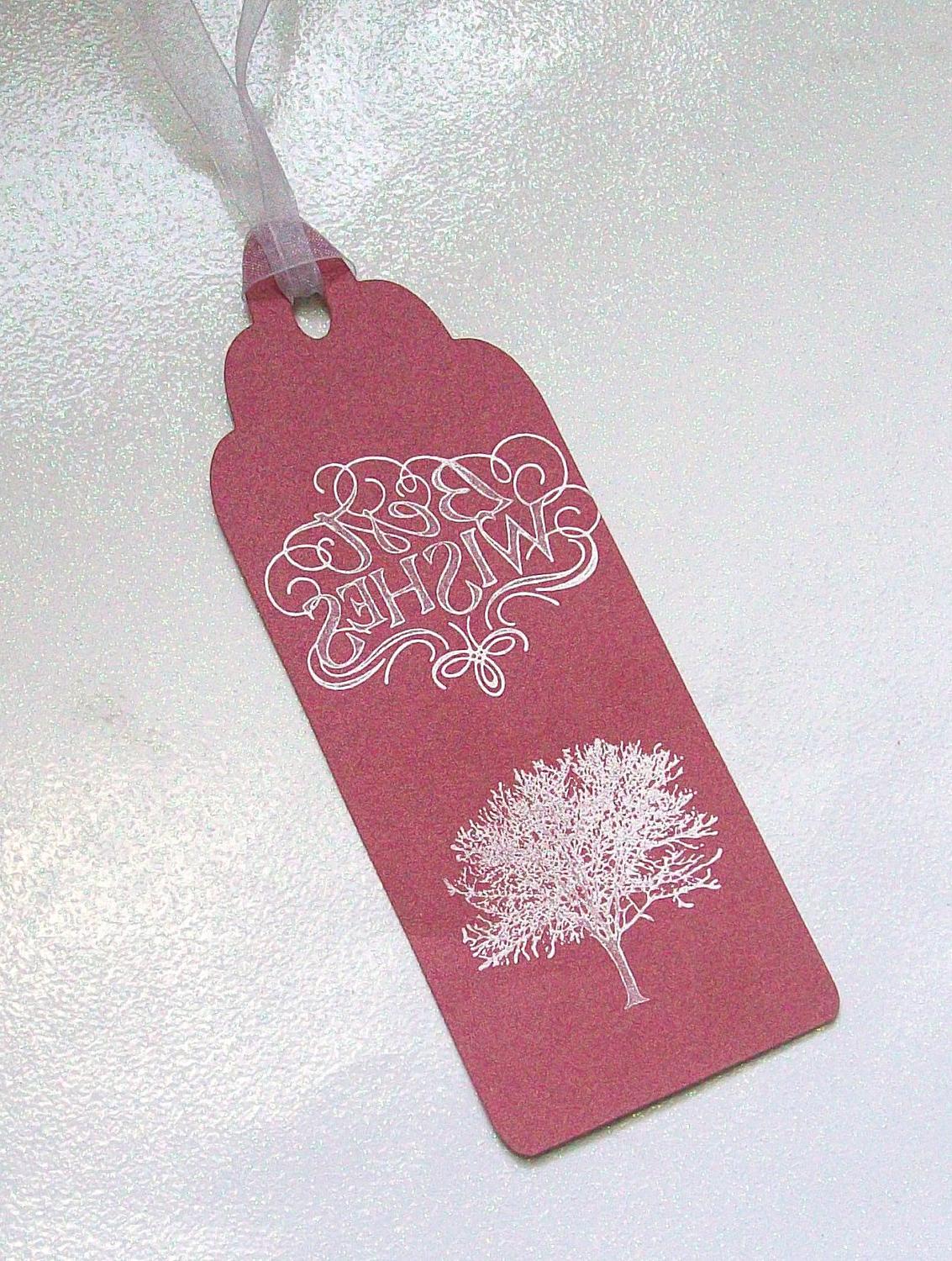 Wedding Wishing Tree Tags - Best Wishes in Red with Silver Tree  set of 50 