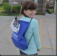 Cheryl Sports her Bib and Backpack