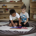 Our older students regularly give lessons to younger ones. Here, a 2nd year student is giving a lacing lesson to a 1st year student. He's gaining confidence and pride--something that can help him keep going, when at another time he struggles with something that's challenging for him.