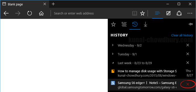 Clear specific browser history in Microsoft Edge (www.kunal-chowdhury.com)