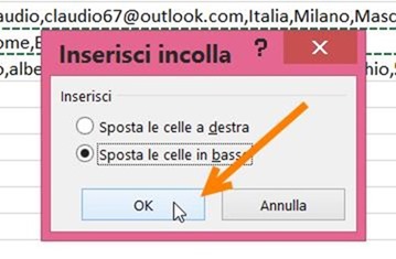 inserisci cella in basso