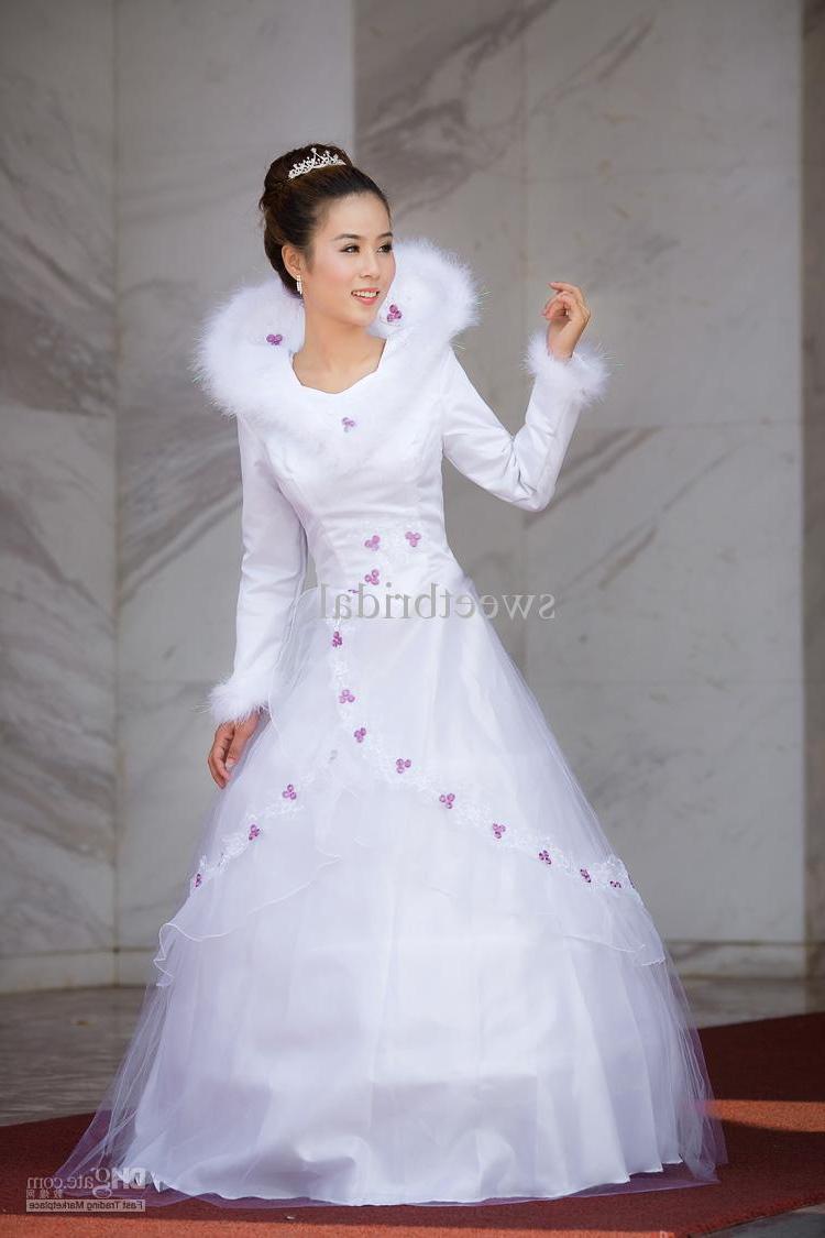 Ball&Flower High Collar&Wool Long Sleeve Winter Wedding Dresses,Bridal