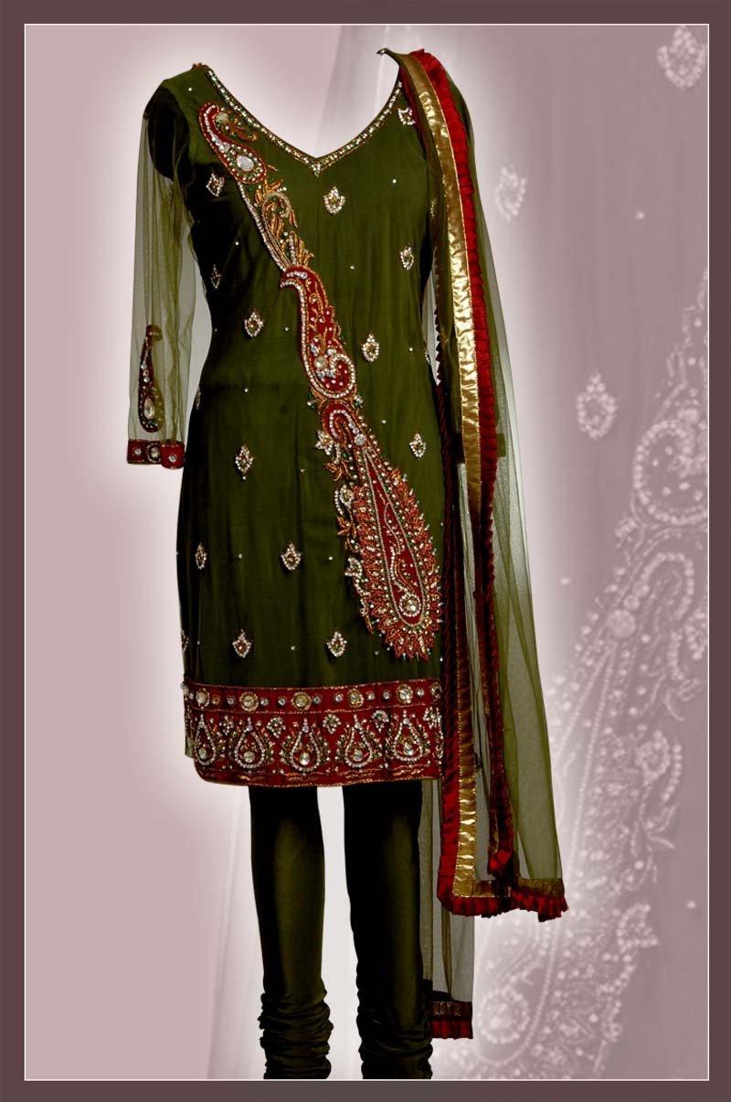 Olive Green with Red Paisely Suit India . See larger image: Olive Green with