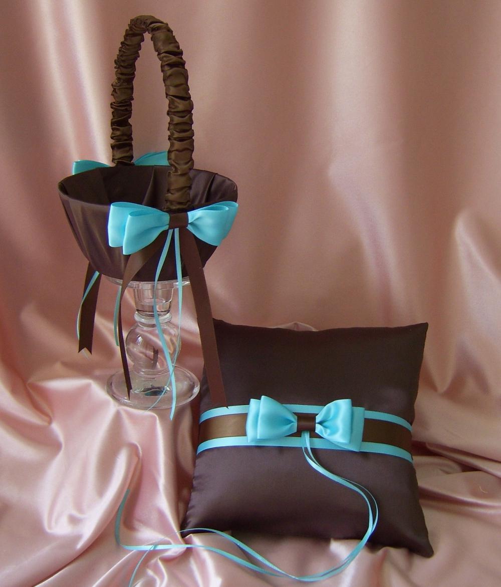 Chocolate Brown and Tiffany Blue Wedding Color Scheme, Flower Girl Basket